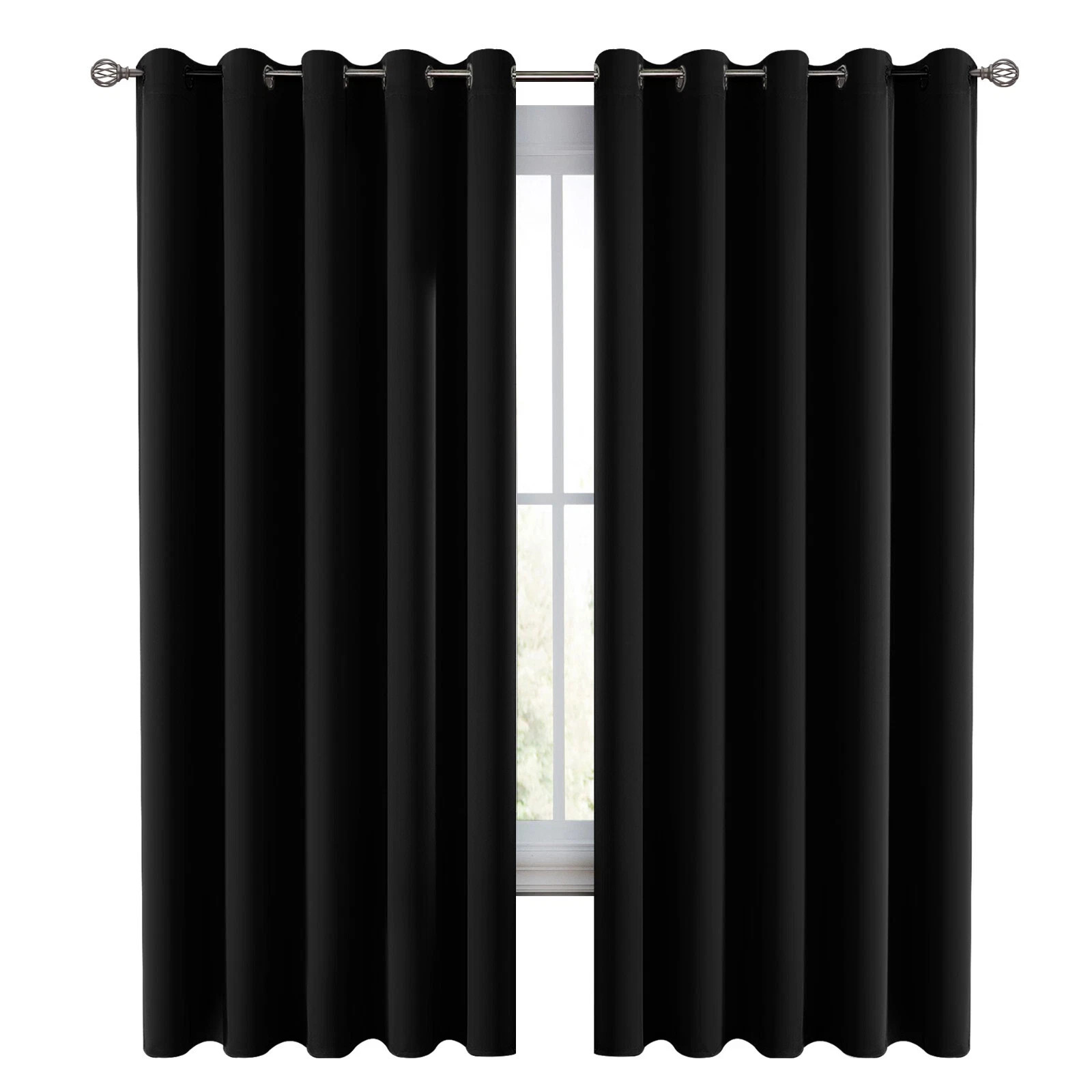 Pair of 2 Blackout Curtains Eyelet Ring Top Ready Made Thick Thermal Curtain Set