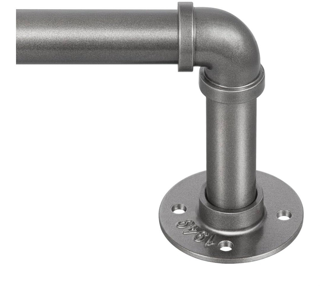 Curtain Rod for Windows 1 In Industrial Wrap Around Grey, 66″-120″ In or Outdoor