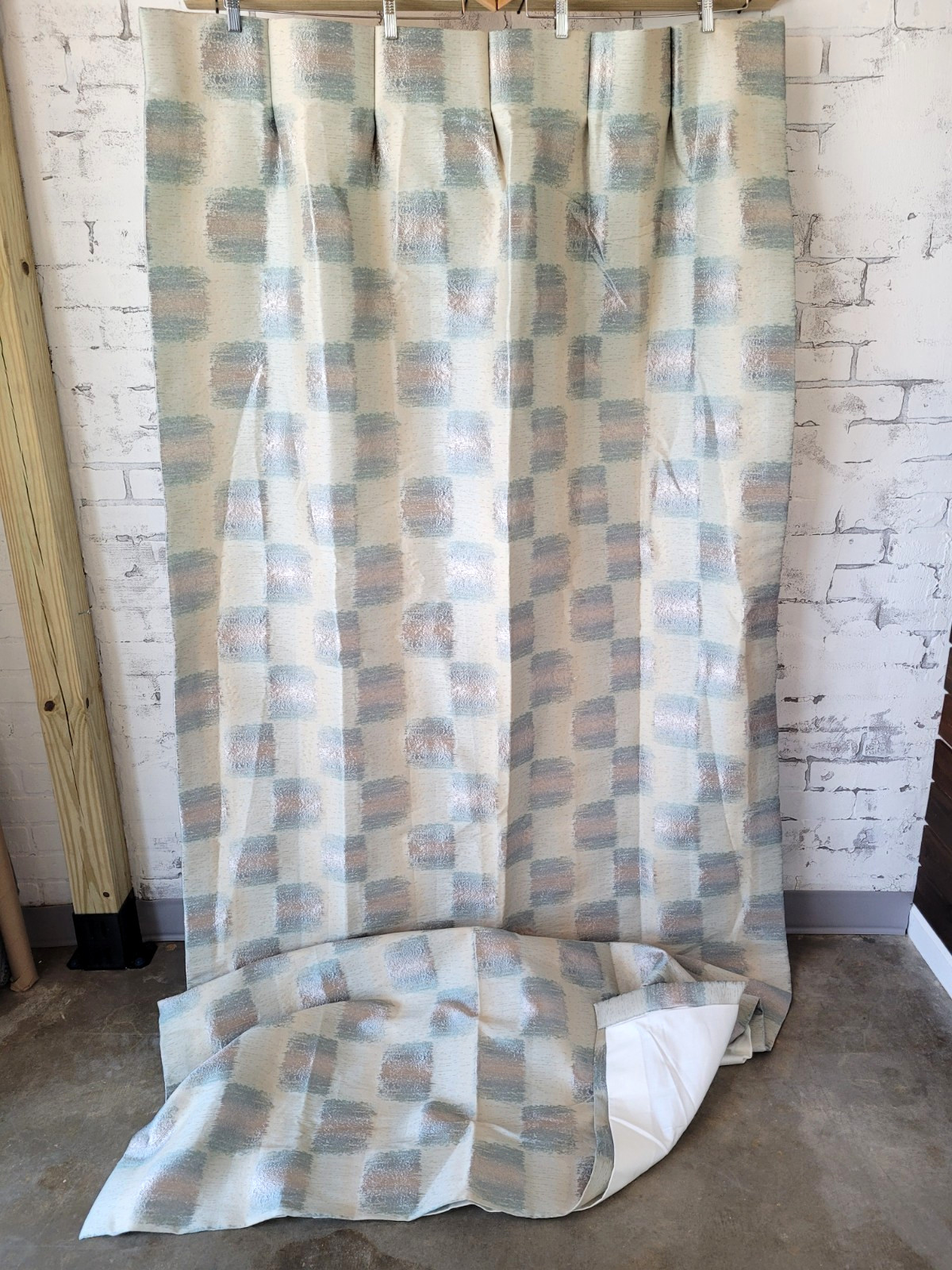Retro Custom Curtain Panels Lined Drapery Geometric Vintage Pleated