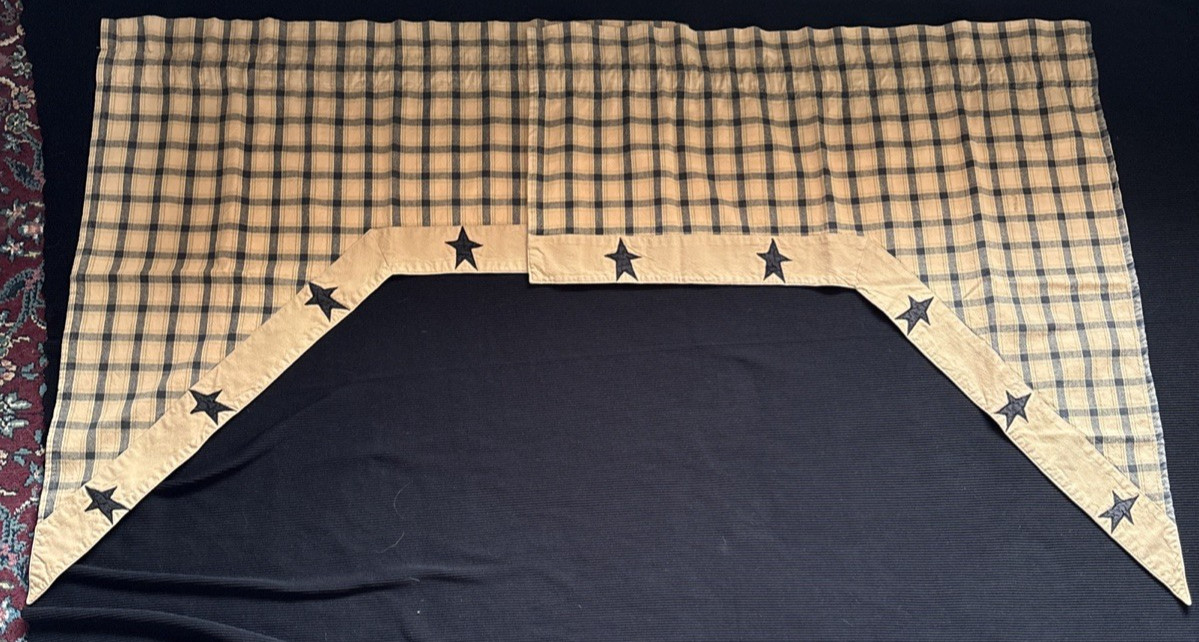2 VHC Stratton Primitive Star Layered Valances Window Farmhouse 32 X 33