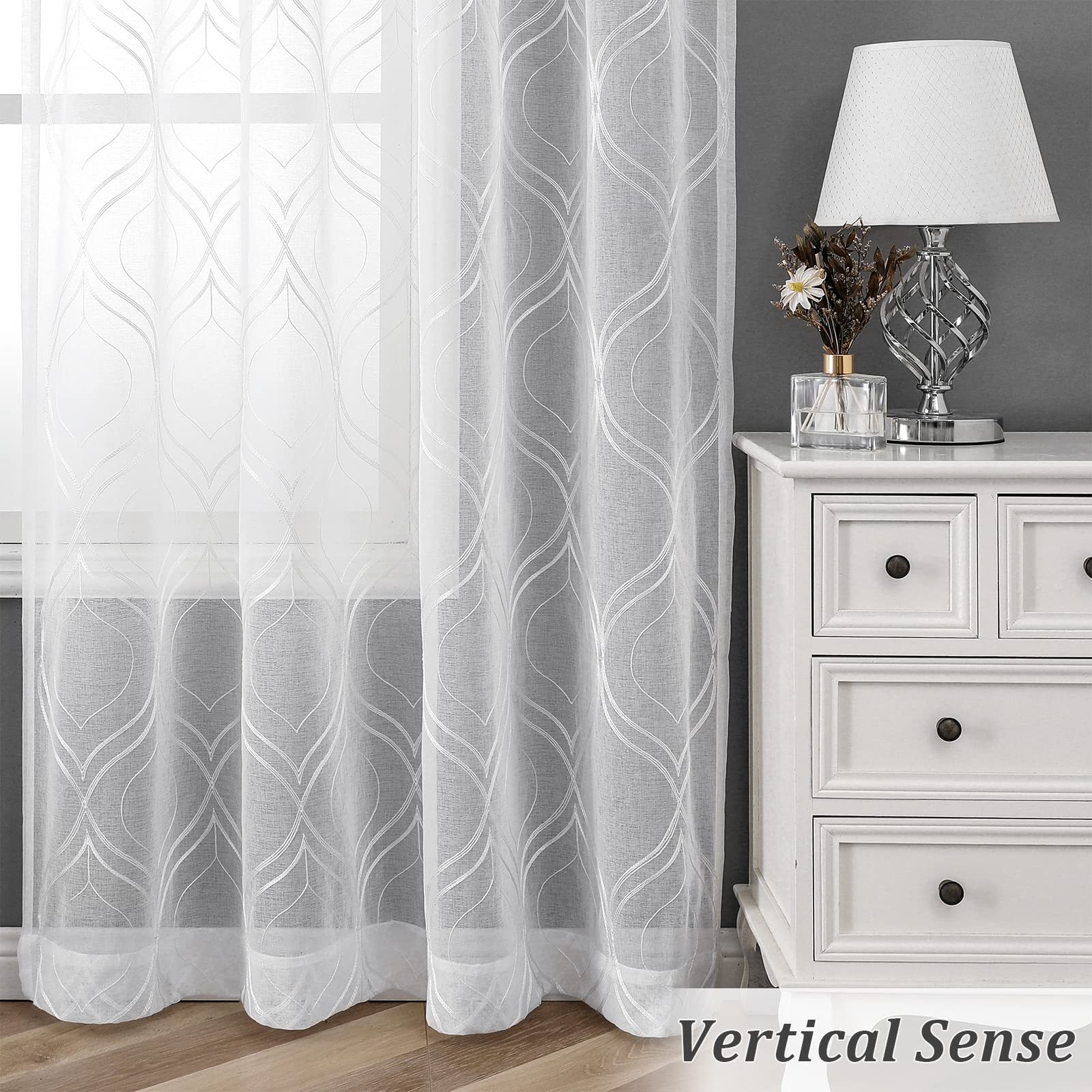 White Sheer Curtains 84 Inches Long 2 Panels, Light Filtering Moroccan Trelli…