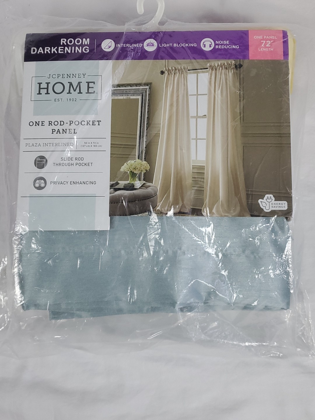 JCPenney Home SeaMist Green Plaza Interlined Rod-Pocket Curtain Panel 50″x72″