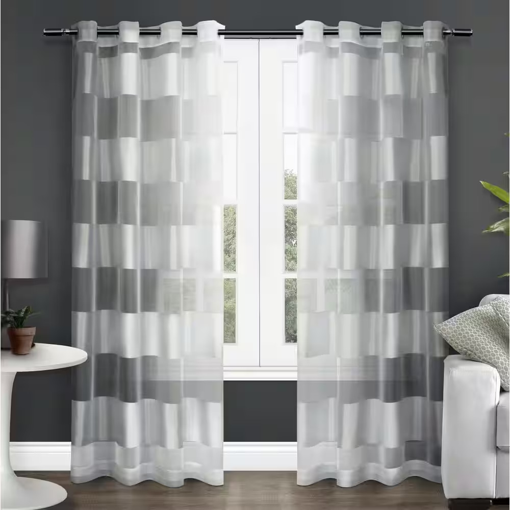 Navaro Winter White Stripe Sheer Grommet Top Curtain, 54 In. W X 96 In. L (Set o