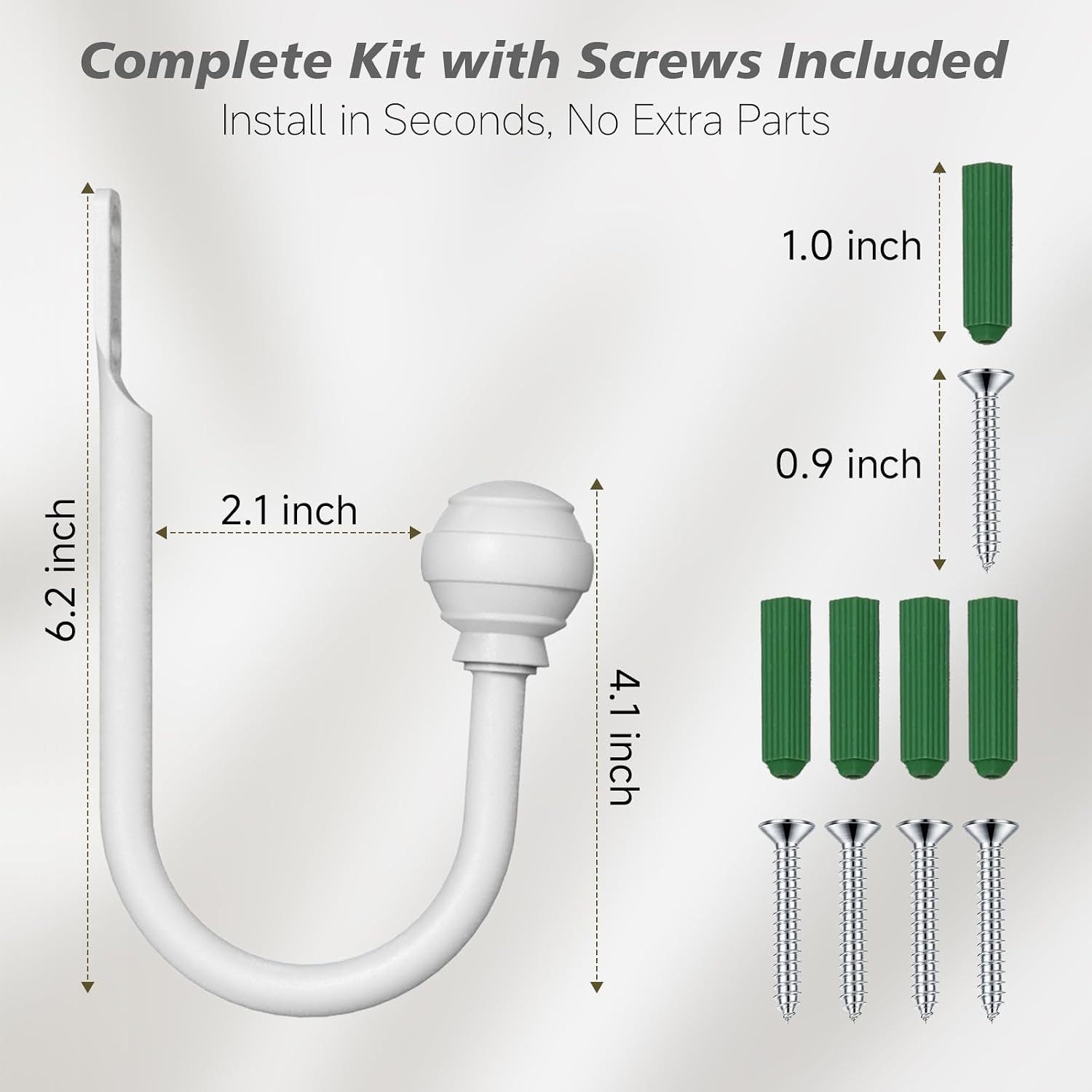 Hion Curtain Holdbacks White 2Pcs, Curtain Tiebacks Wall Mounted Curtain Hooks H