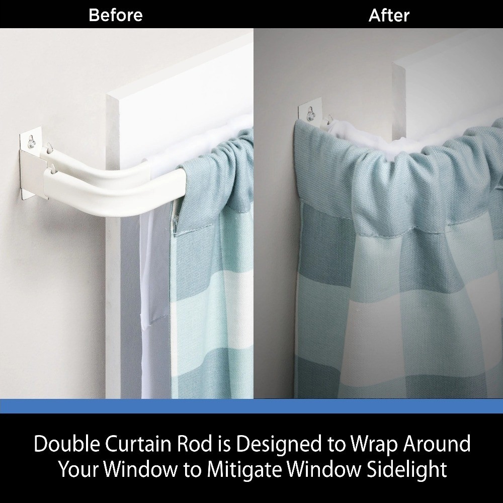 2-Pack Adjustable Double Curtain Rod White Finish Metal Wrap Around 28 to 48