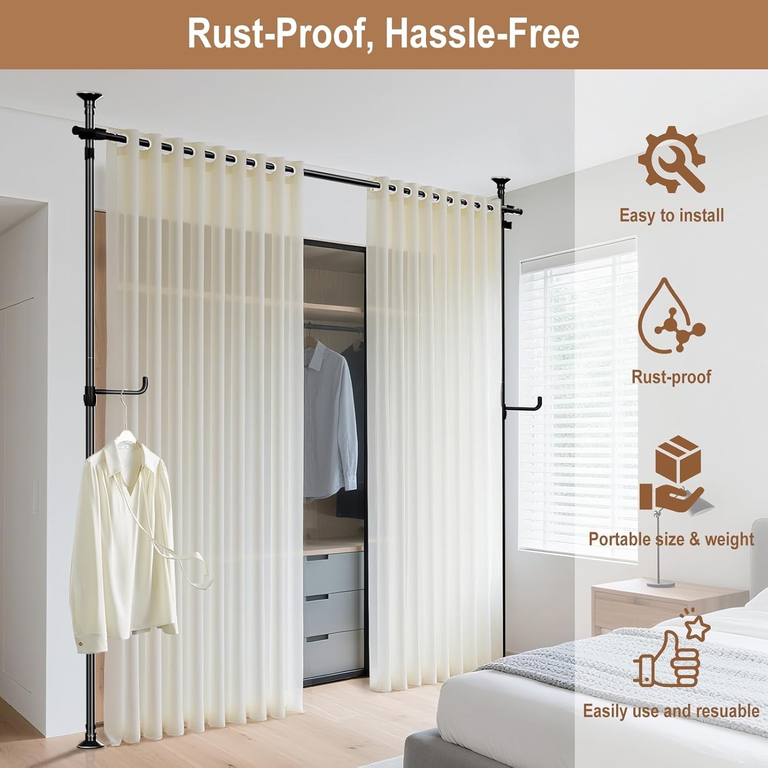 Seamless Room Divider Curtain Rod No Drilling Space Partition Adjustable Privacy