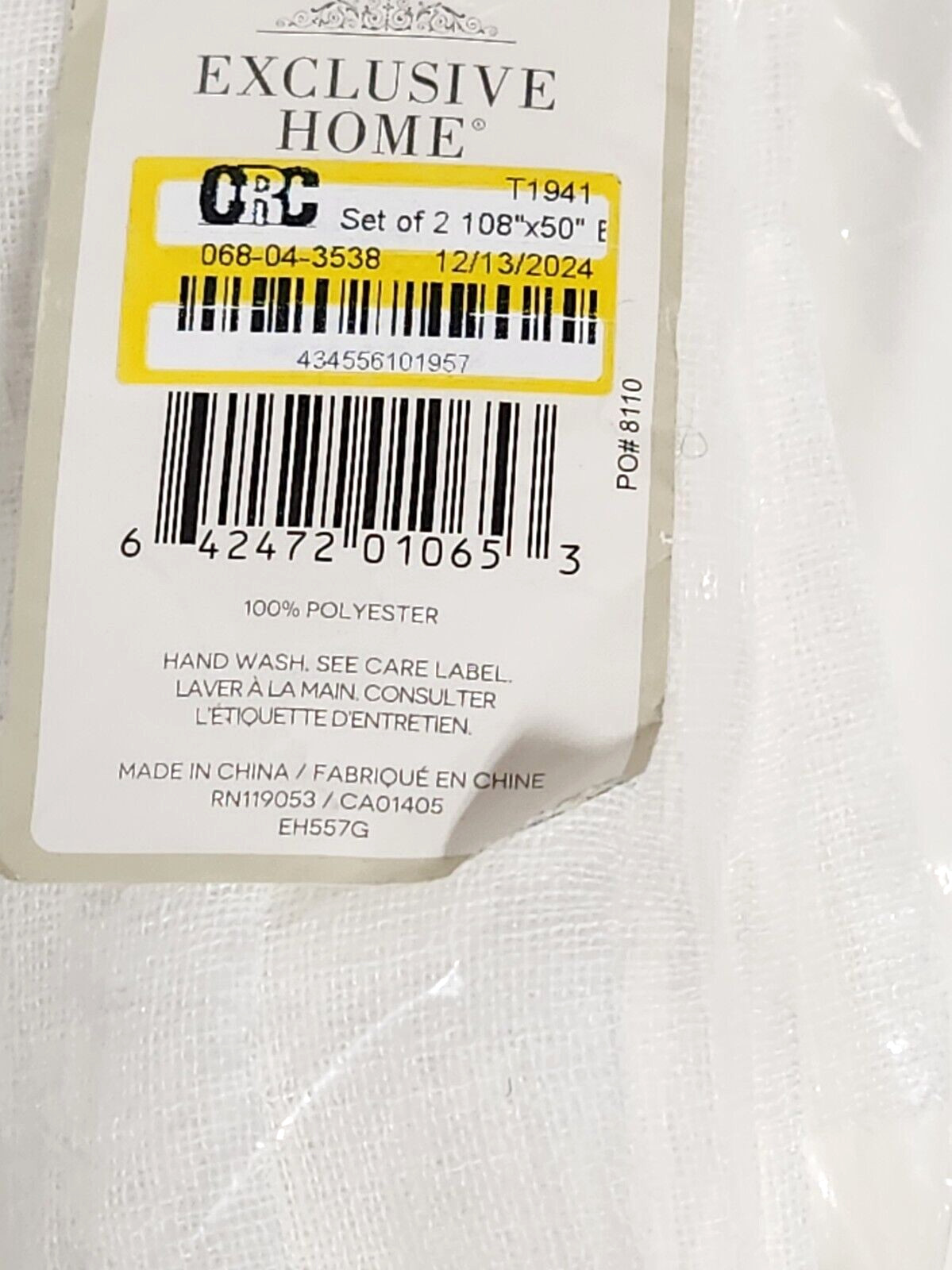 1 Pair 50×108 Belgian Textured Sheer Curtain Panels Ivory Exclusive Home