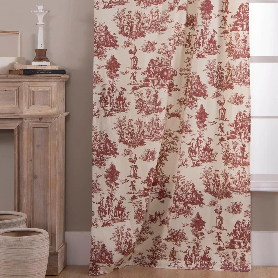 Red Curtains Drapes 84 Inch Length for Dining Room Decor,Pretty Toile Pattern Pr