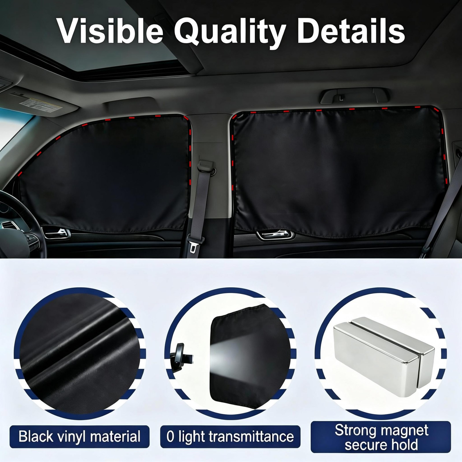 XCBYT Car Window Shades – 4 Pcs Privacy Curtains – 100% Large, Black-4PCS