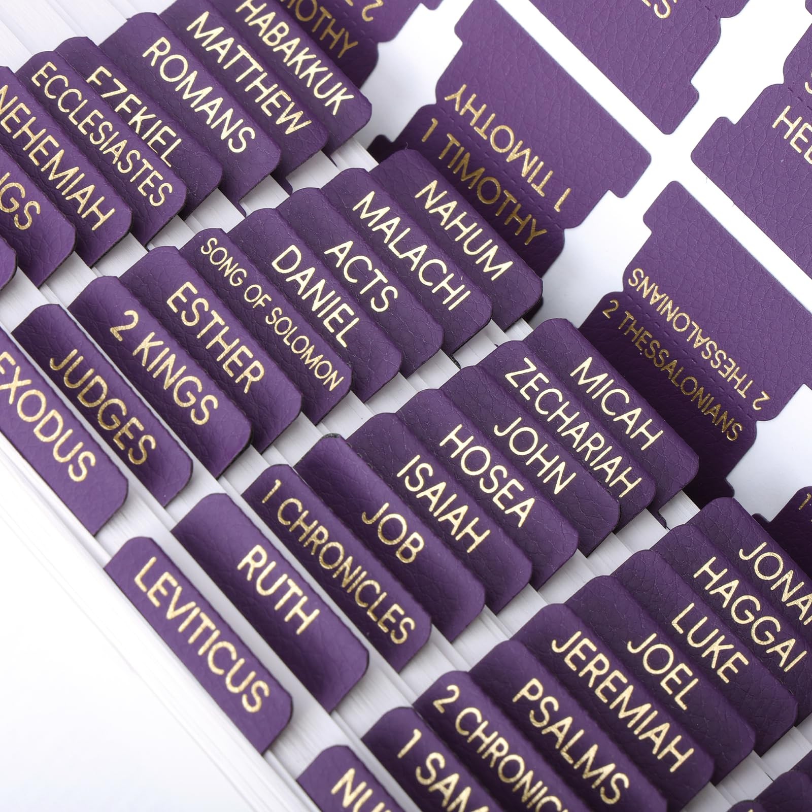 XKDOUS Leather Purple Bible Tabs, Laminated Large Print Gold Foil