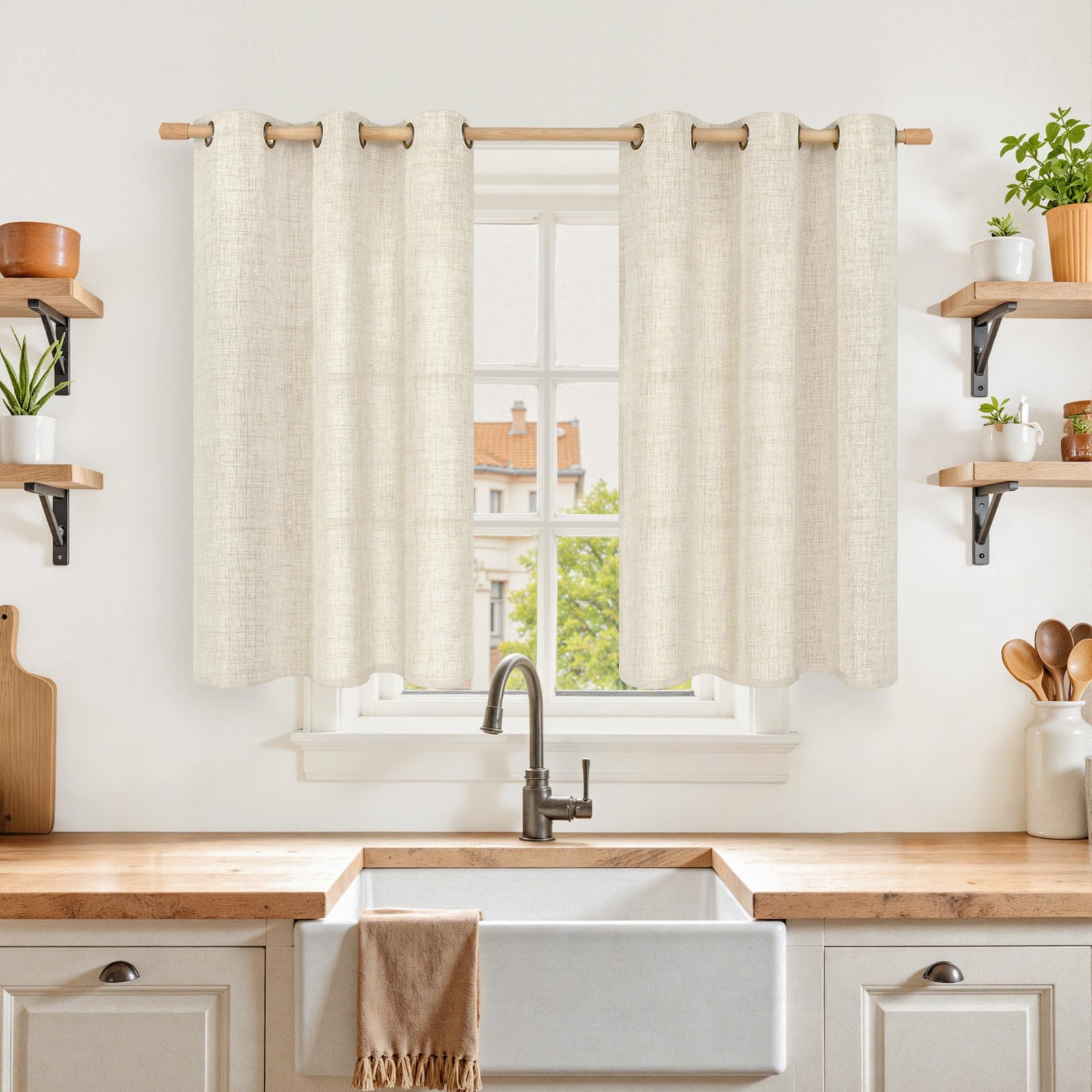 Curtains 40 Inches Long for Kitchen Cafe Window, 42″W x 40″L (Pack of 2) Linen