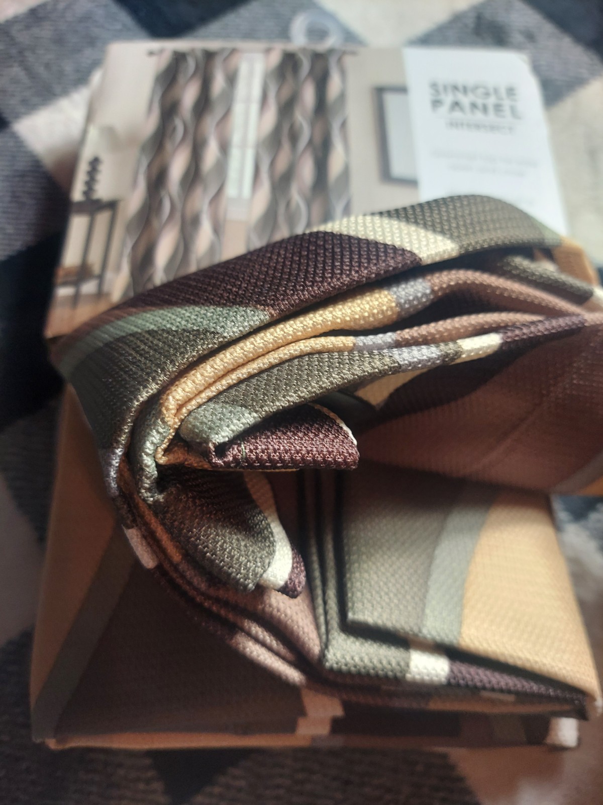 NWT Single Gray Brown Tan Geo Wave Curtain Panel Drapes 48in X 84in Grommet