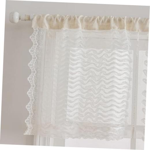 Ruffle Lace Valance for Ruffle Lace – Linen Top 50″W x 24″L (Pack of 1) White