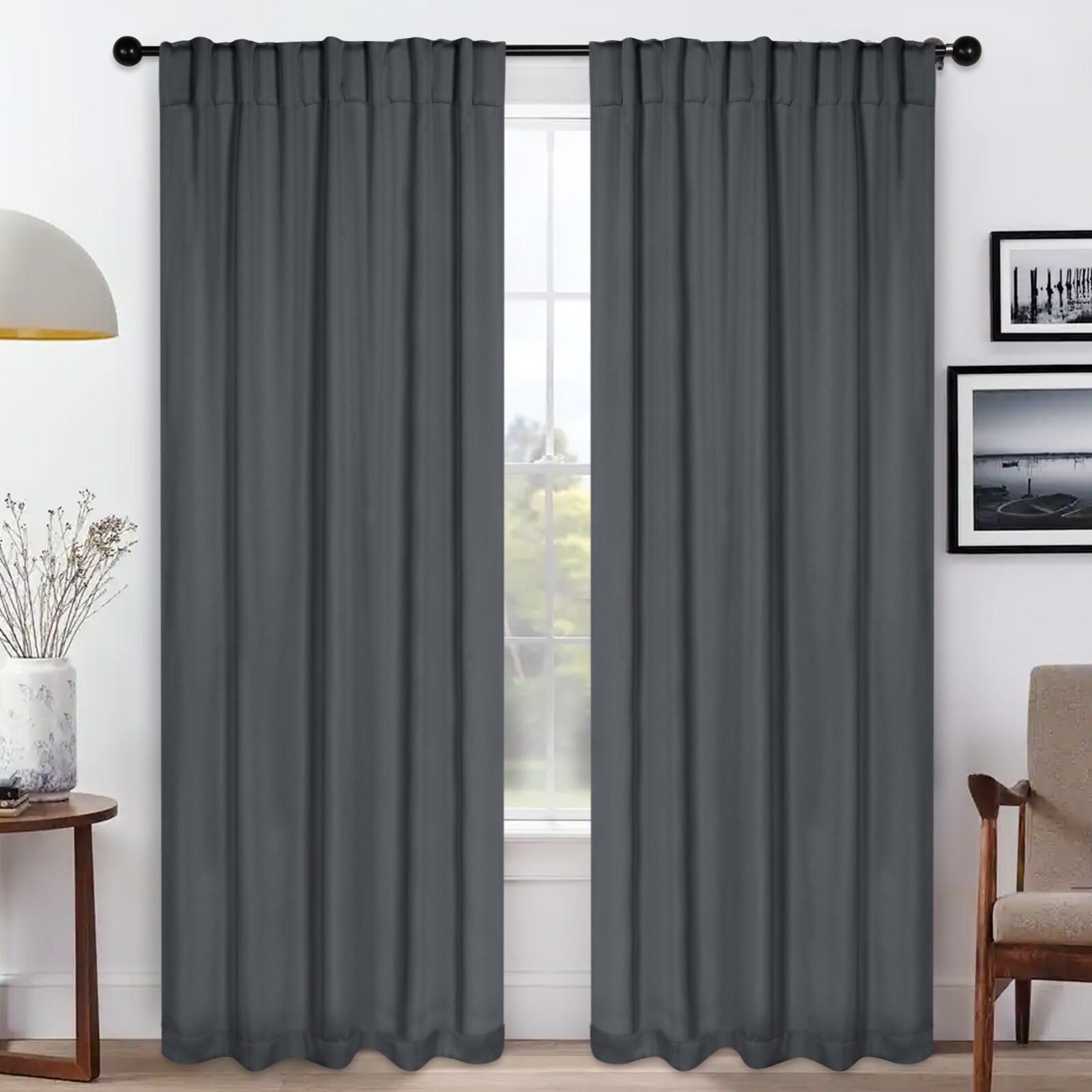 Solid Classic Polyester Modern Wrinkle & Shrink Resistant Blackout Curtain Set