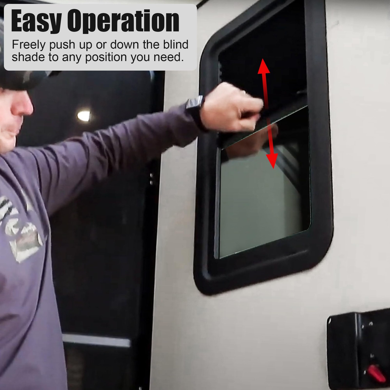 RV Entry Door Window with Low-Profile Shade 12 W x 21 H – Black