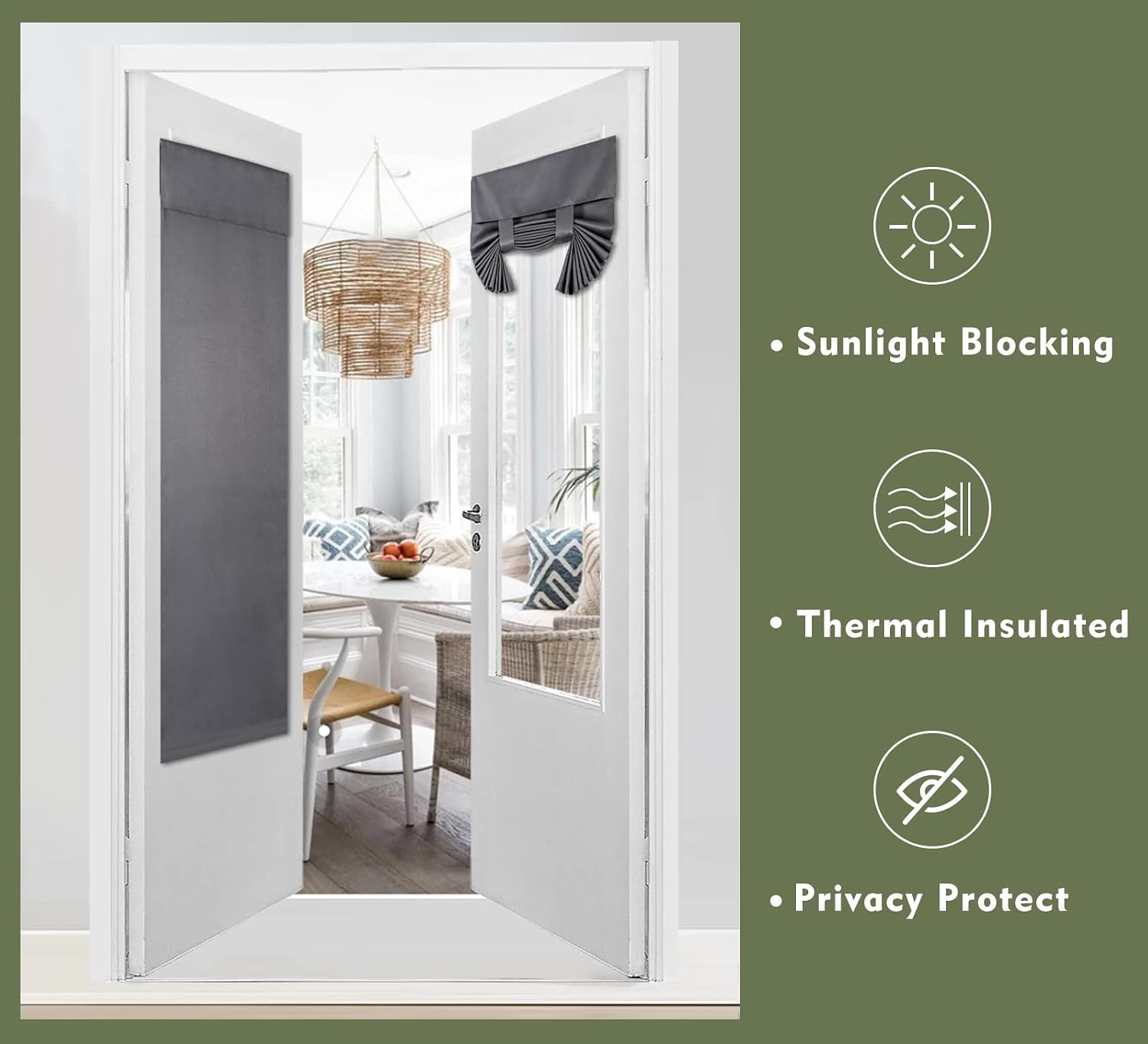 Blackout French Door Curtain,Privacy Thermal Insulated Window Shades