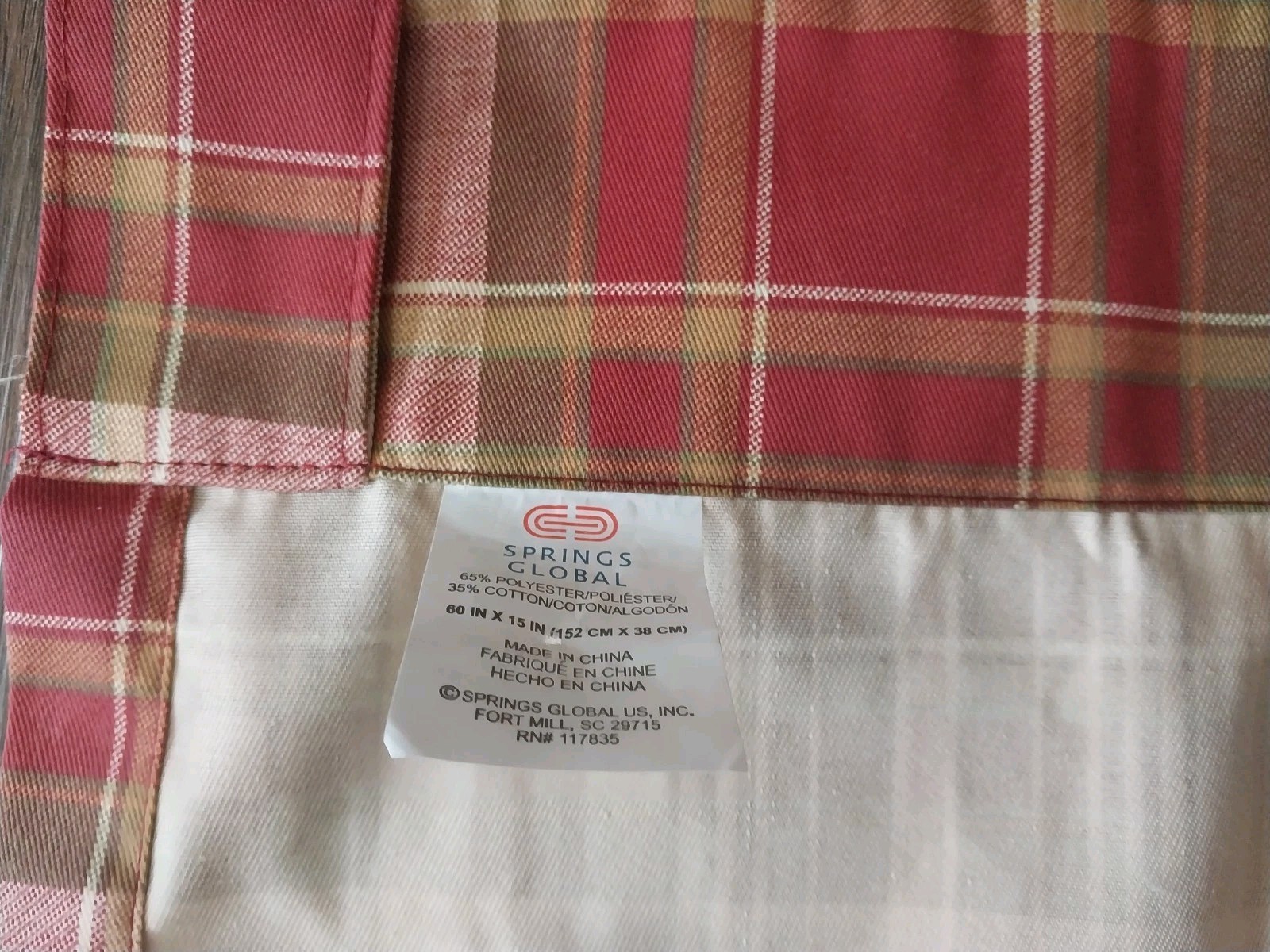 (3) Burgandy Sage Green & Cream Plaid Curtain Valances 58″ X15″ Springs Global