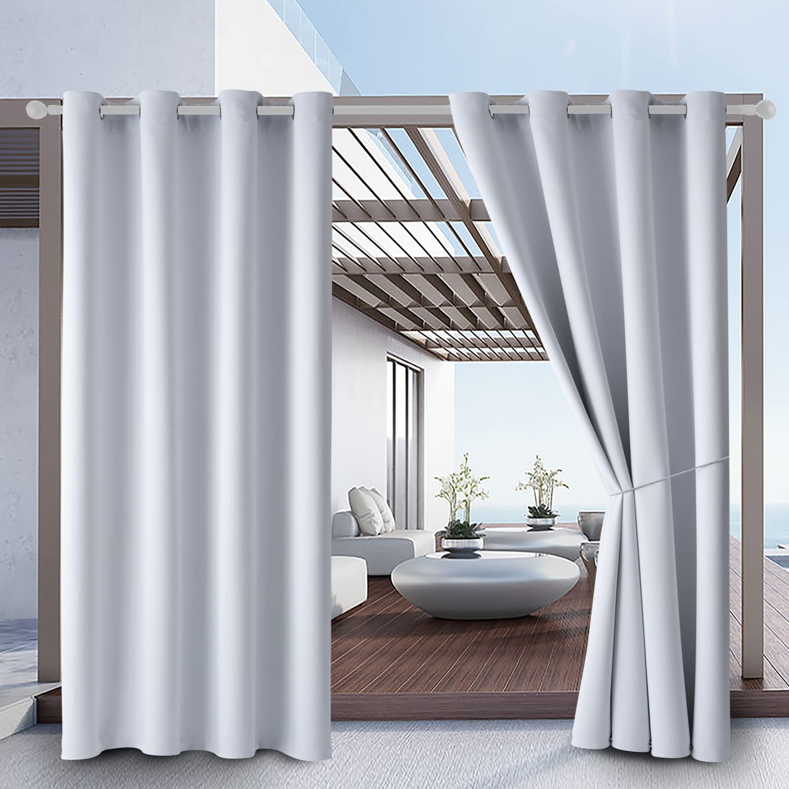 Waterproof Outdoor Curtain W52 x L84 – 52″W x 84″L (Pack of 2), Grayish White
