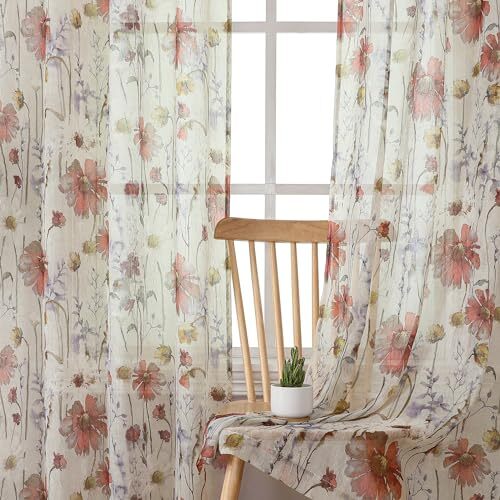 Crushed Sheer Curtains 84 Inch Length 2 Panels Set, 42“W x 84″L Multi Color