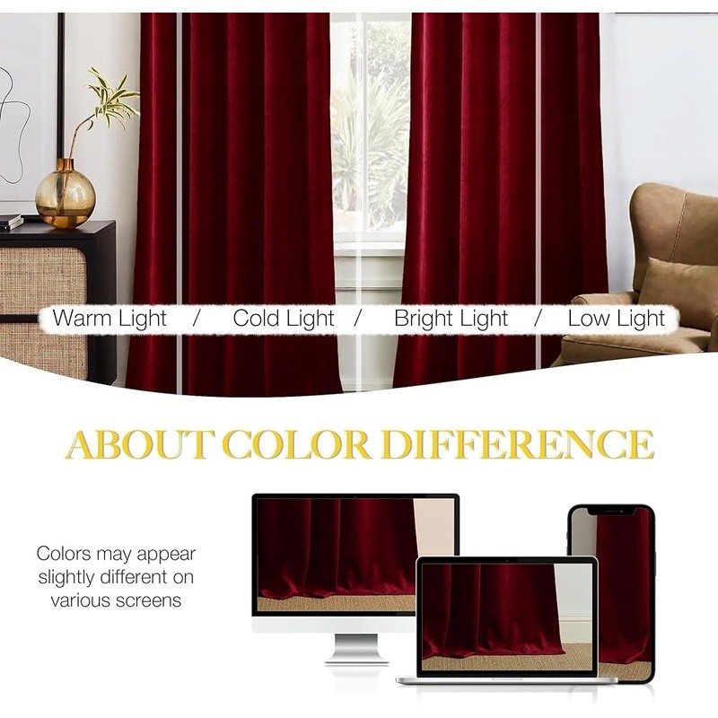 Velvet Blackout Curtains Adjustable Length Sound Dampening Light Blocking Panels
