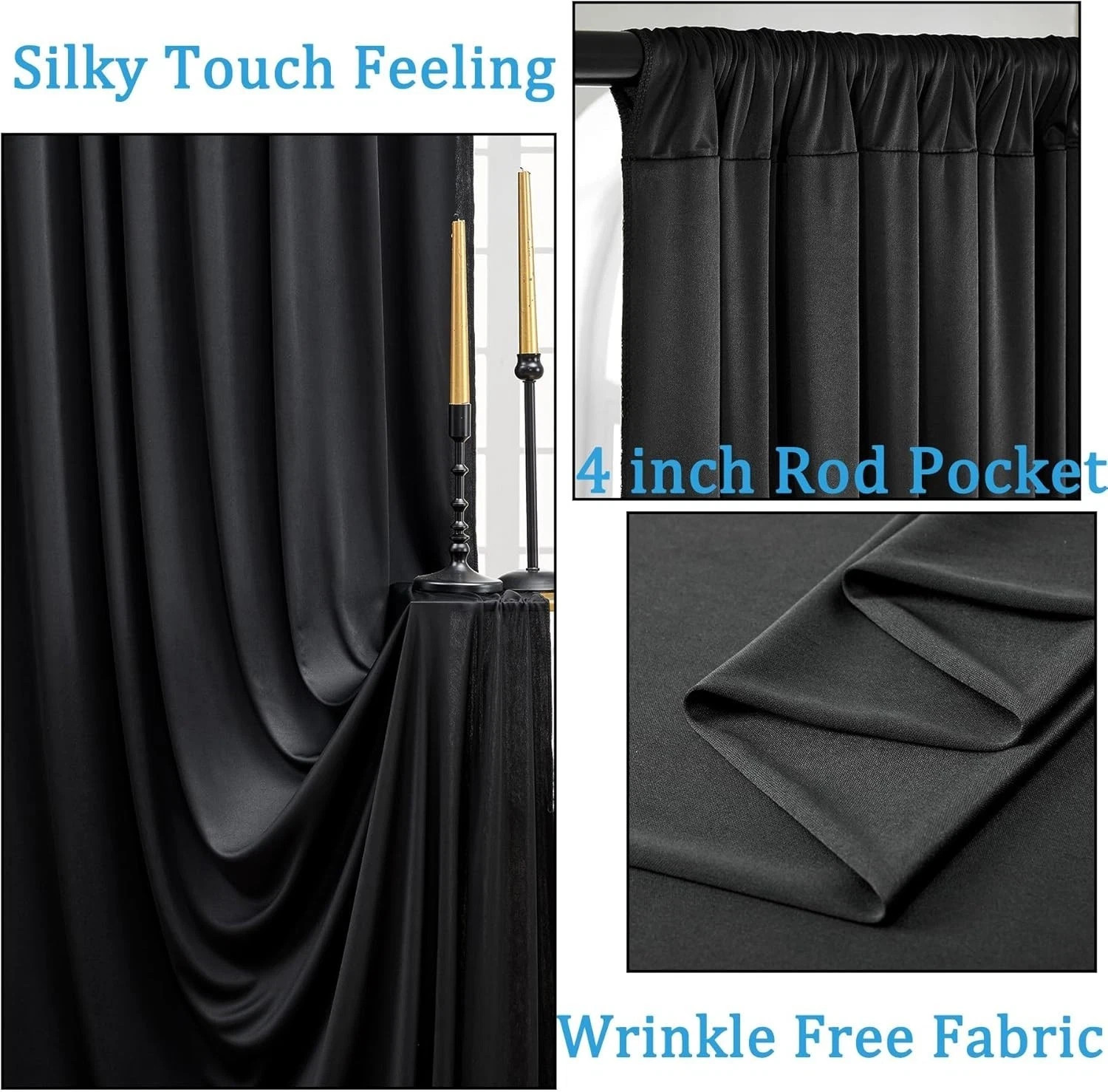 30x10ft Black Backdrop Curtain 6 Panels Wrinkle Free Party Drapes