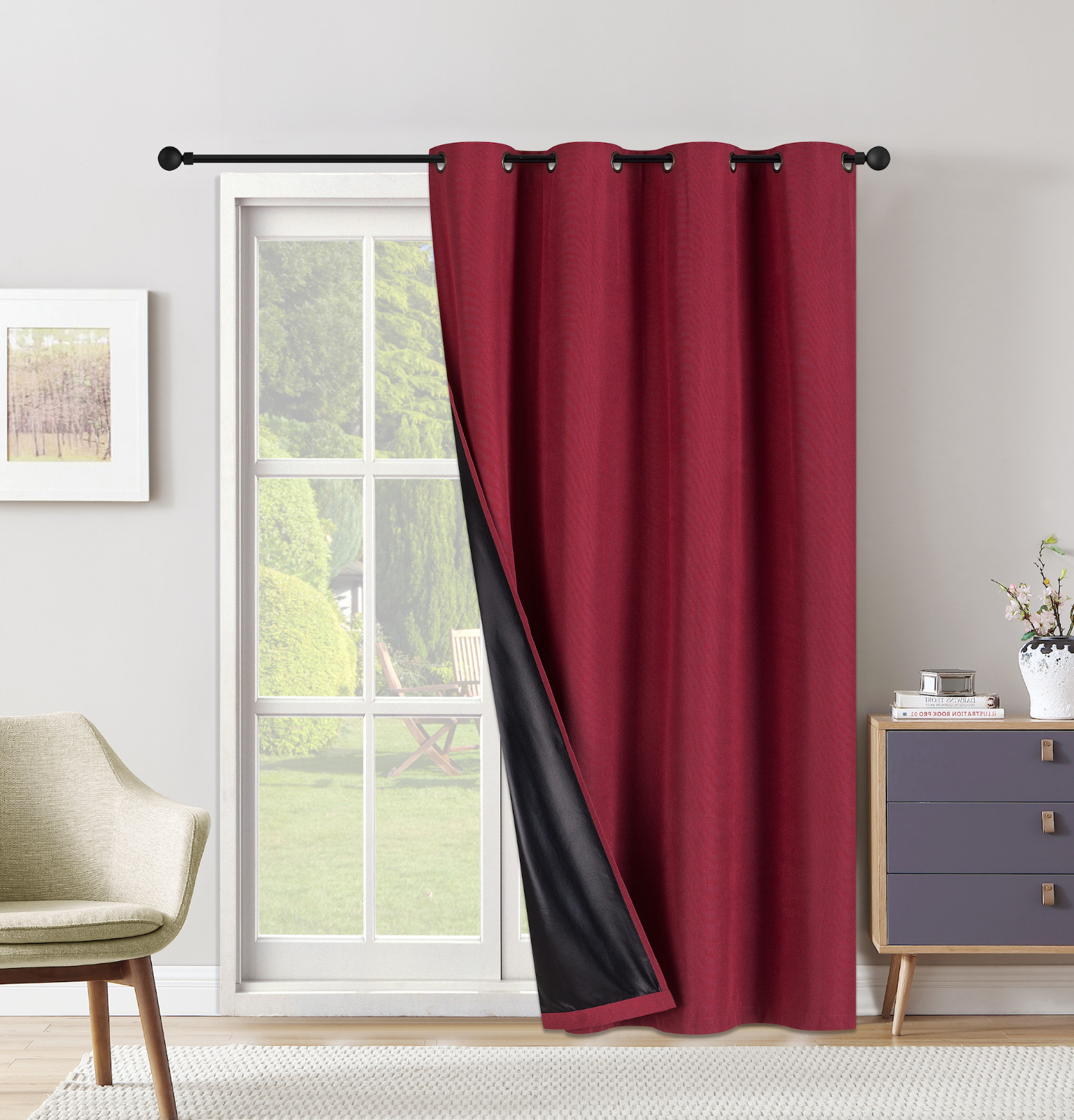 Set of Two (2) 100% Blackout Curtains Extra Wide 110 Inches – All Length – Wine