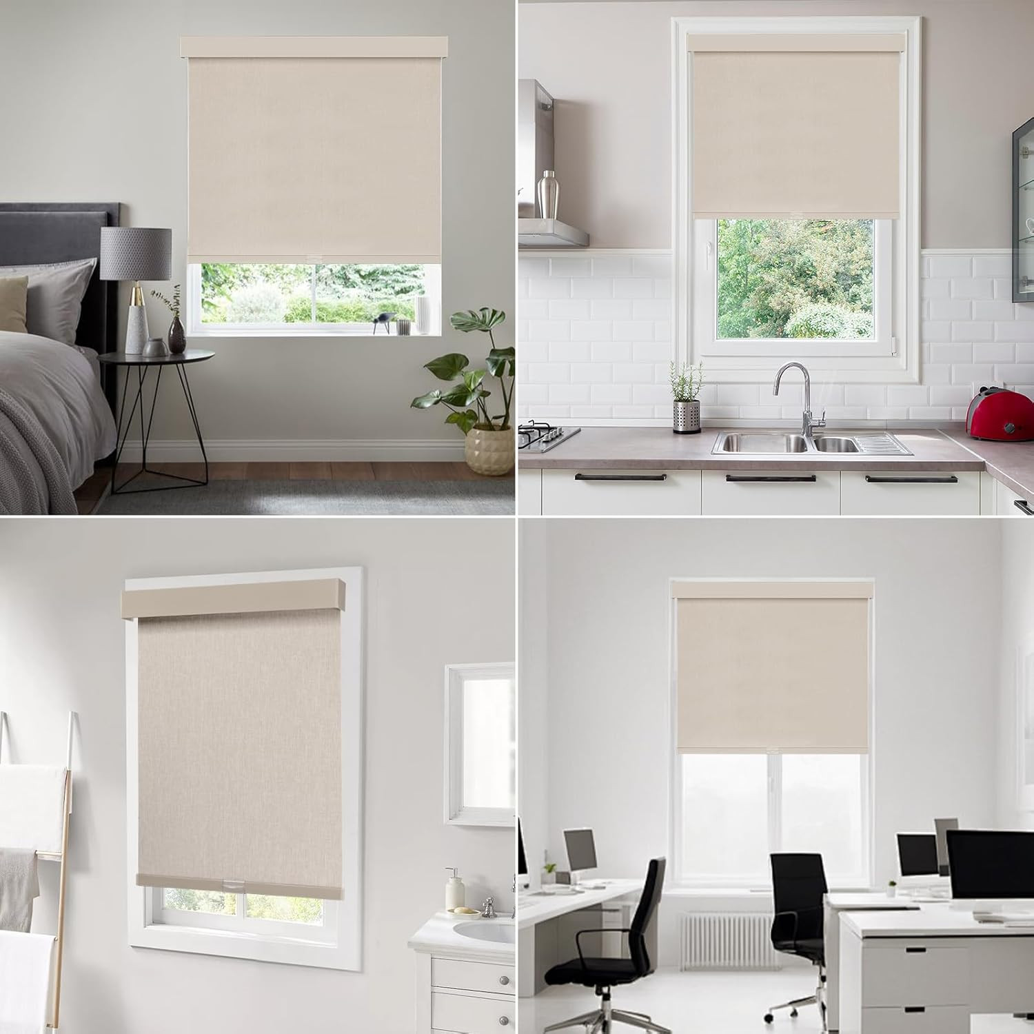 Beige Cordless Blackout Roller Shades with Valance, 36″ W x 72″ H