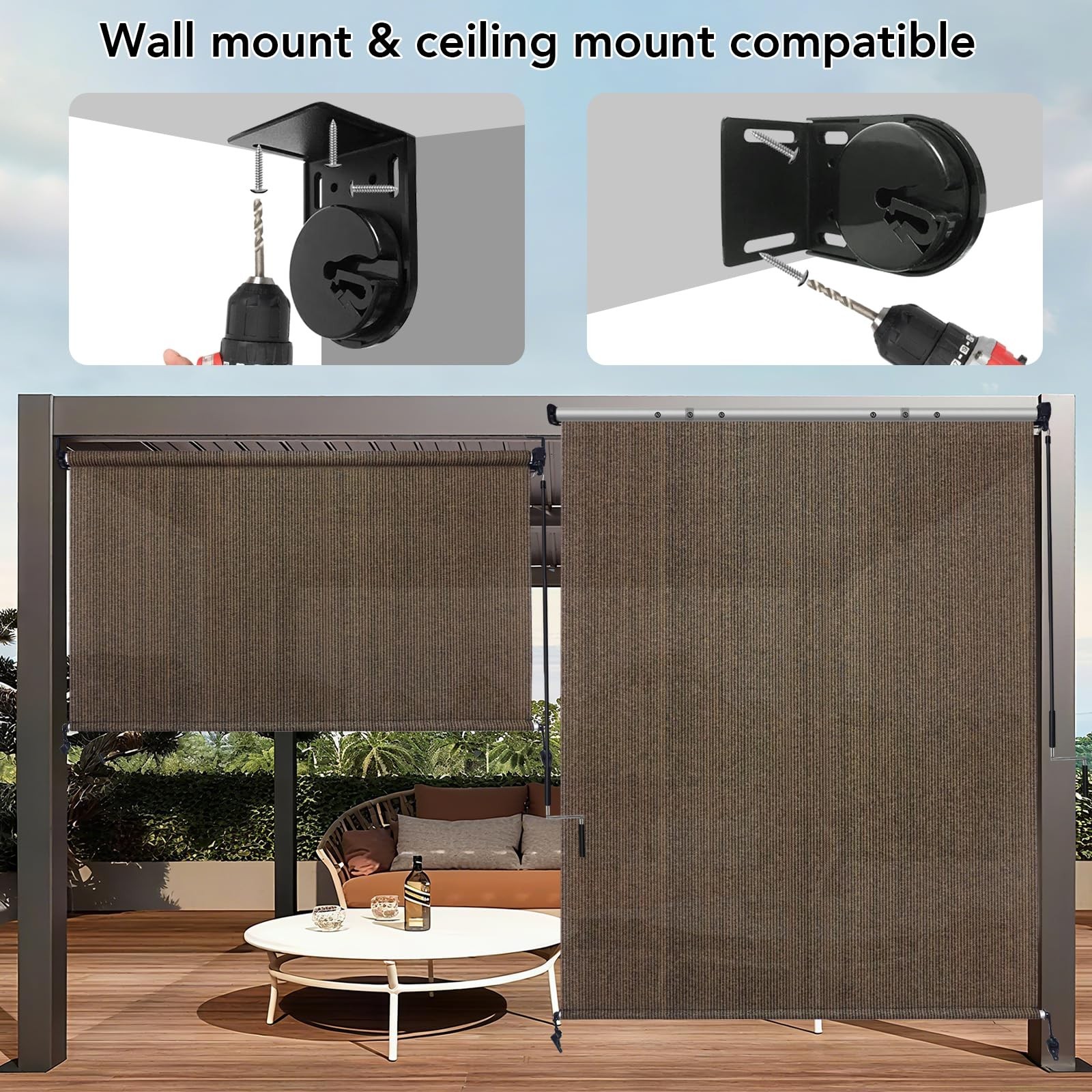 KANAGAWA 8′ x 6′ Mocha Outdoor Roller Shade for Patio