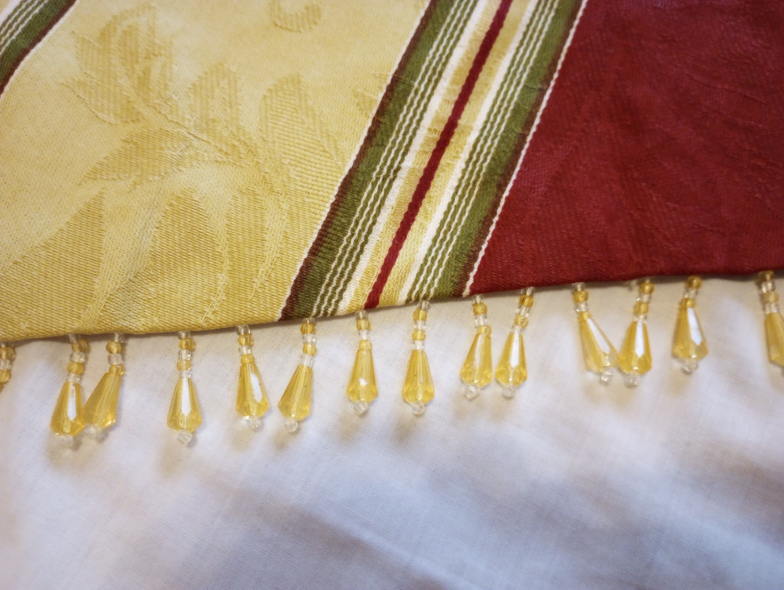 Waverly Beaded Ascot Valance 52×23″ Capulet Stripe Antique Gold Burgundy Green