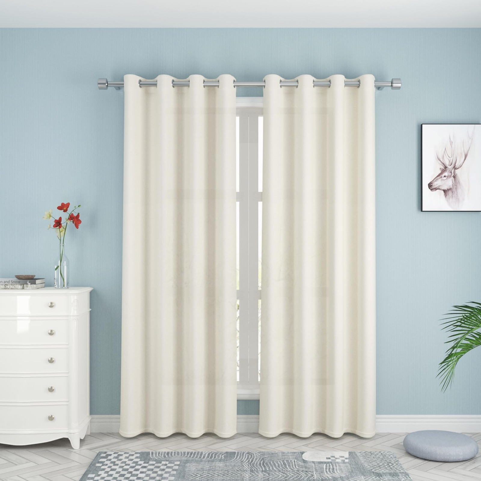 Upopo Ivory Curtains Kitchen Privacy Semi Sheer 72 Inch Long Linen Textured