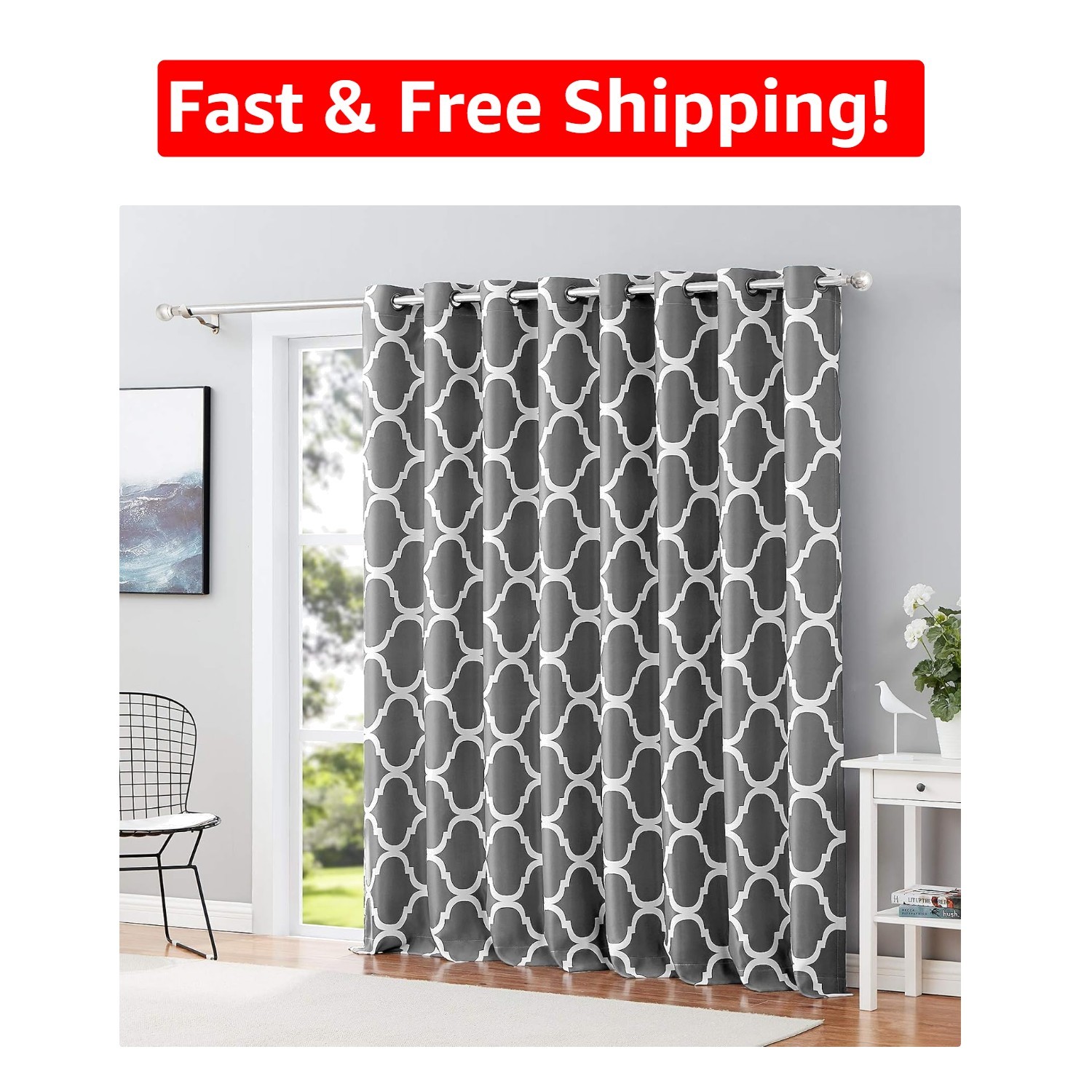 Luxurious Grey Moroccan Blackout Drapes, 100×96 Inch with Grommet Top Design