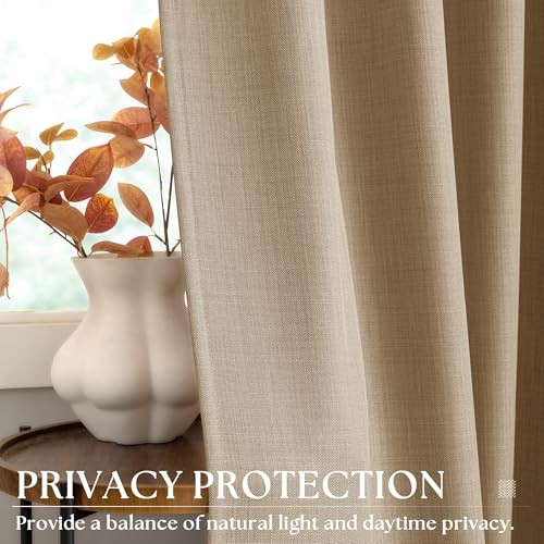 Tan Brown Curtains 90 Inches Long for Bedroom 52″W x 90″L (Pack of 2) Dark Flax