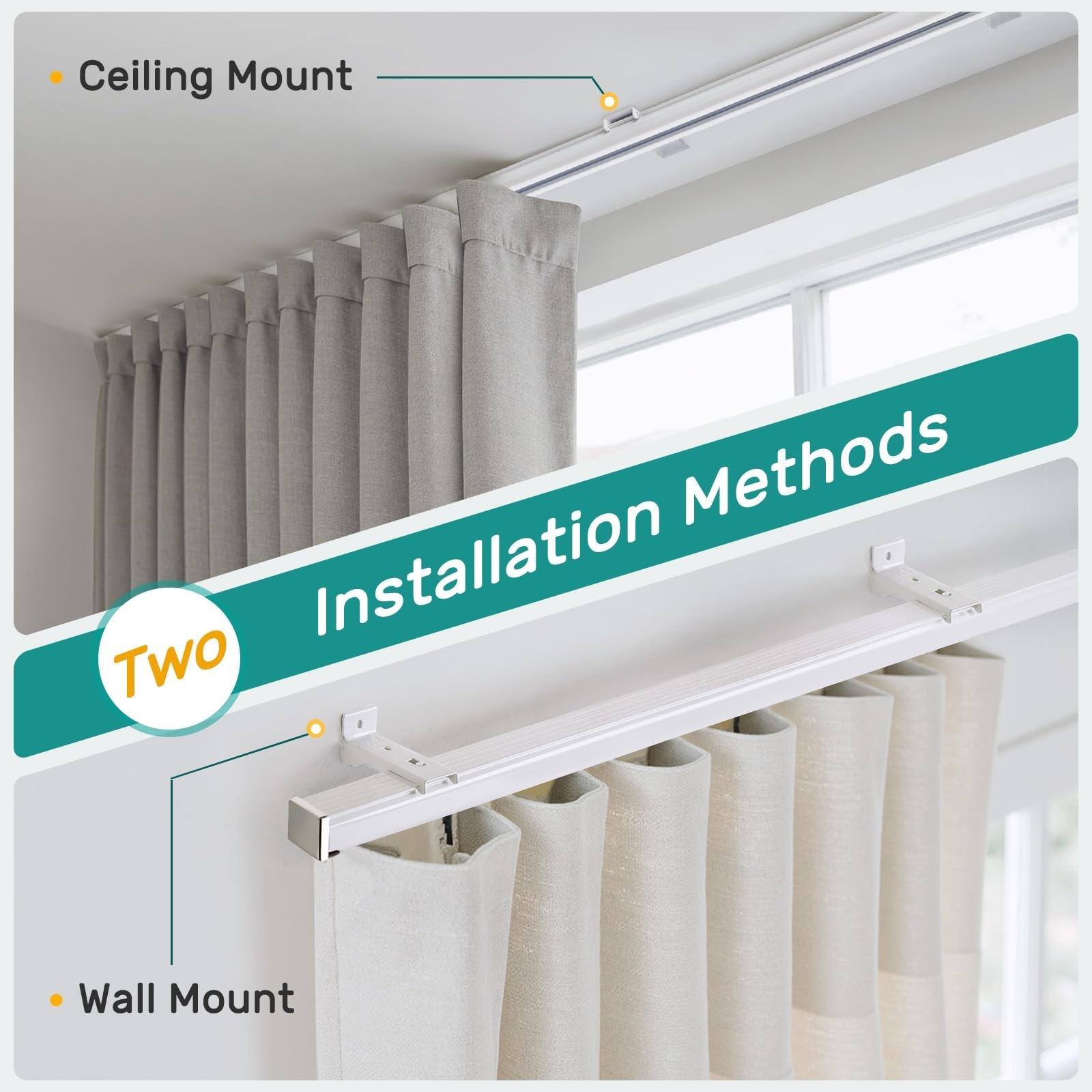 Ceiling Curtain Track System with Wall Mount, Silent Curtain Rail for Room Di…