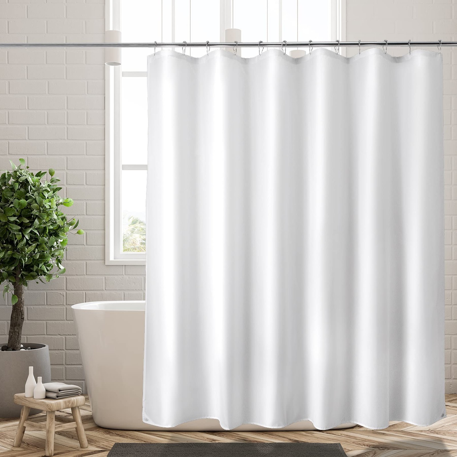 Titanker Waterproof Fabric Shower Curtain 70″W x 72″L (Pack of 1), White