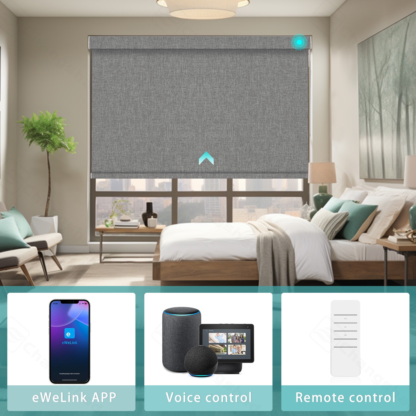 Changshade Blackout Smart Roller Shade with Remote Control Automatic Window Shad