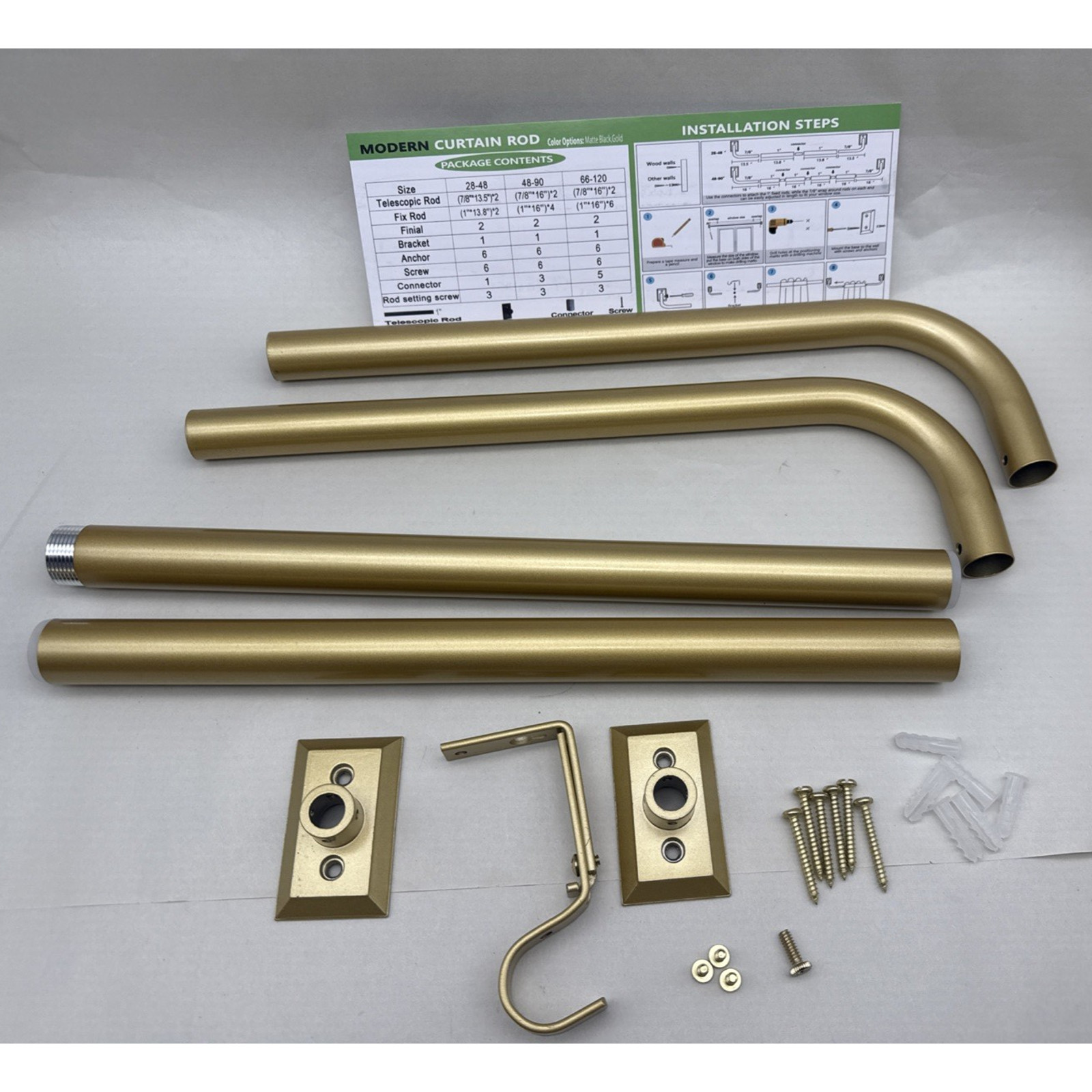 ZYRW Gold Curtain Rod 28 to 48 inches, modern , heavy duty, decorative *READ…
