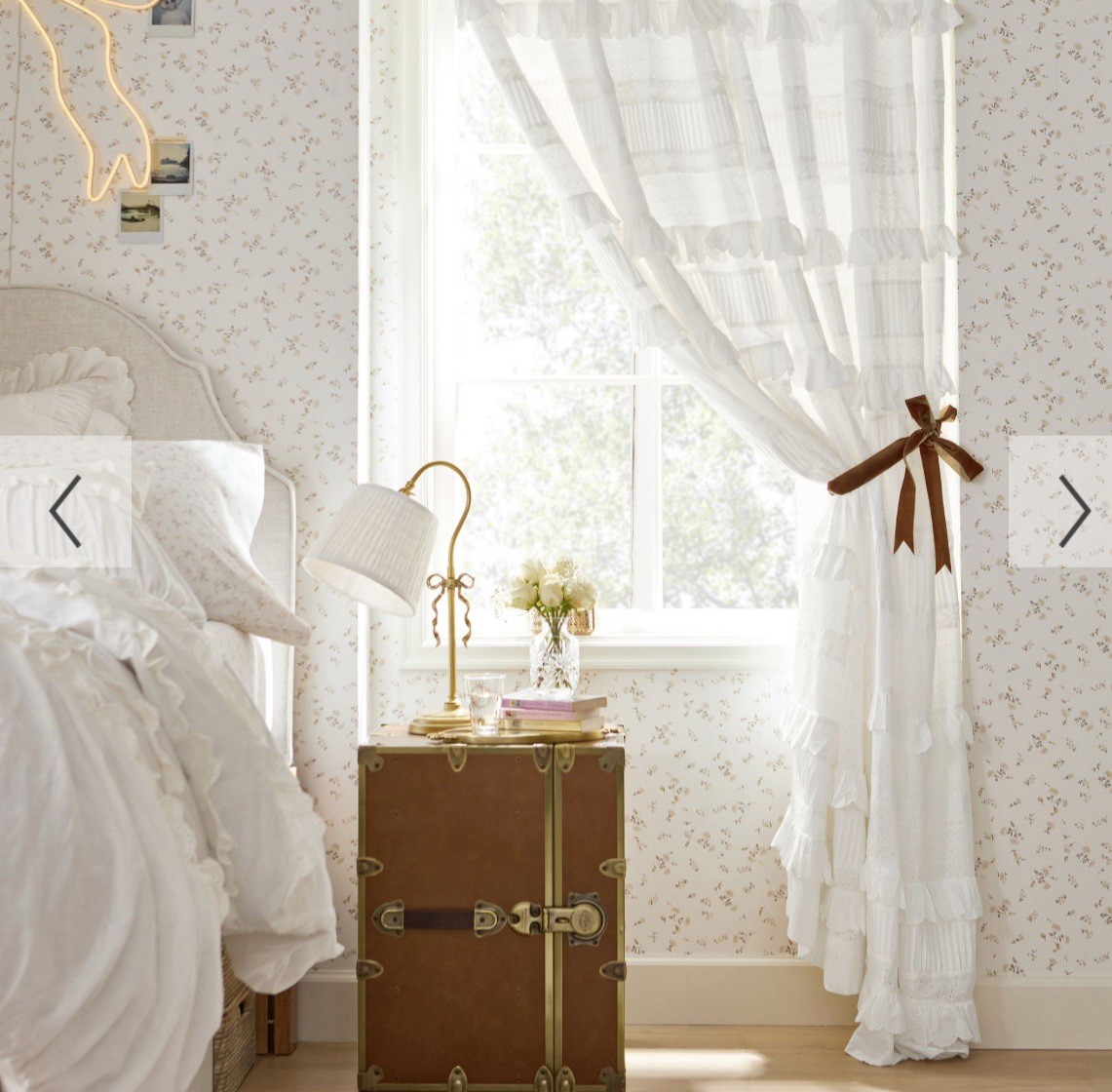 New OnePottery Barn Teen LoveShackFancy Eyelet Curtain drape 48 X 96 NWT WHITE