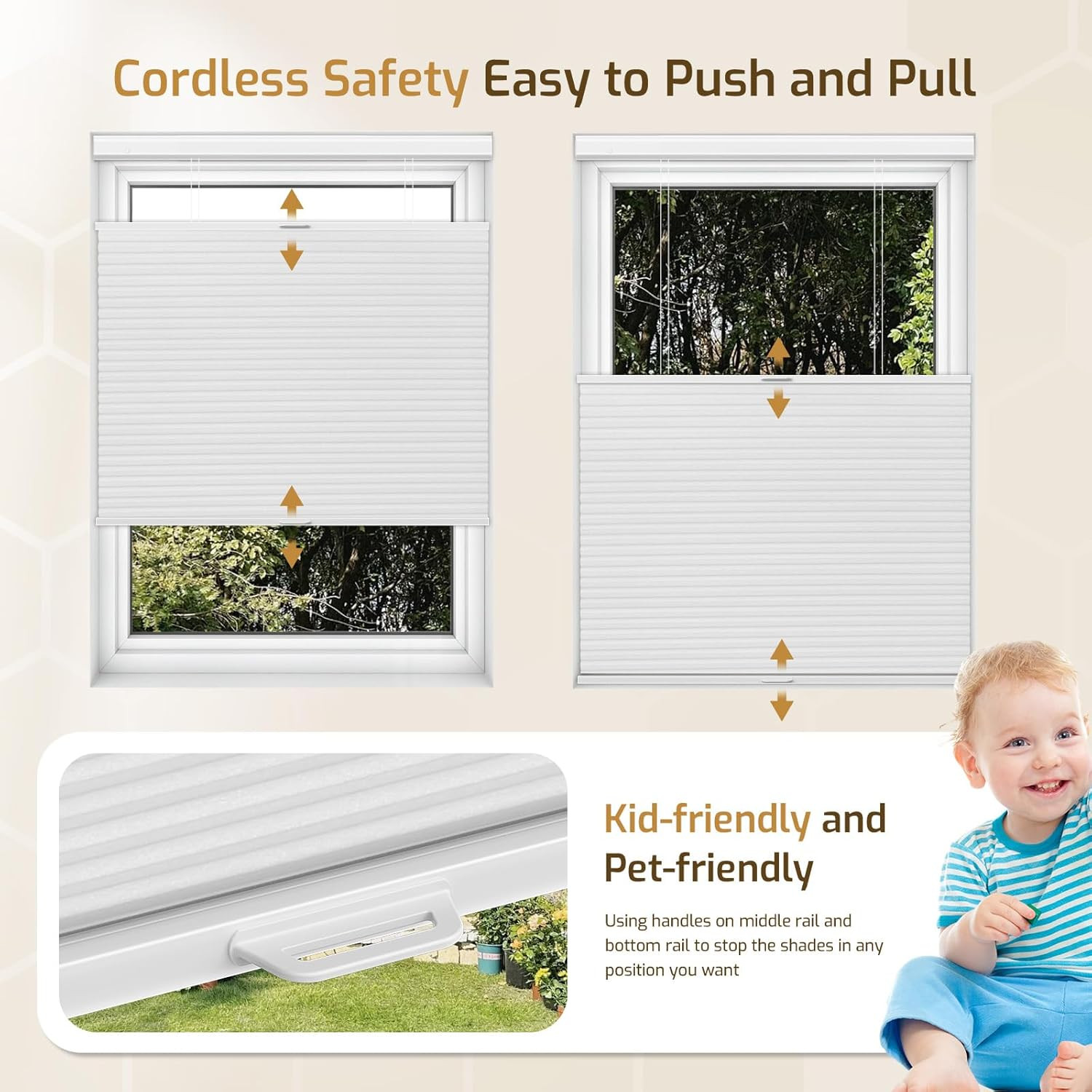 No Drill Top down Bottom up Cellular Shades, 1.5 Inch Large Cell Cordless Blacko