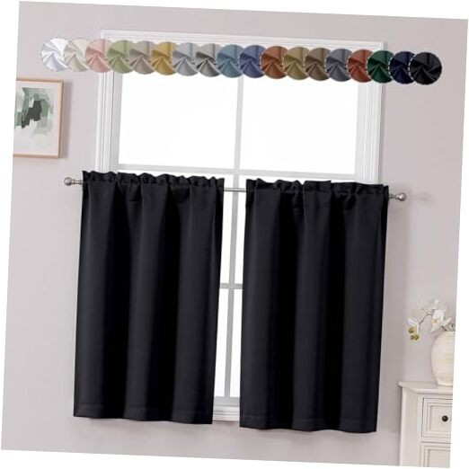 Short Out Curtains 36 Inch Length, Smallout 30″W x 36″L (Pack of 2) Black