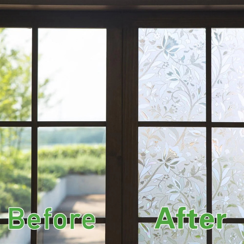 NIVIY Window Privacy Film with Installation Tools, Bathroom Stained Glass Decora