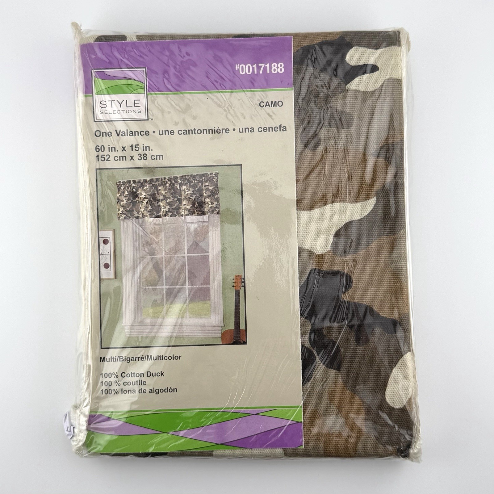 Green/Brown Camo Window Valance Style Selections 60” x 15” NEW 100% Cotton Duck