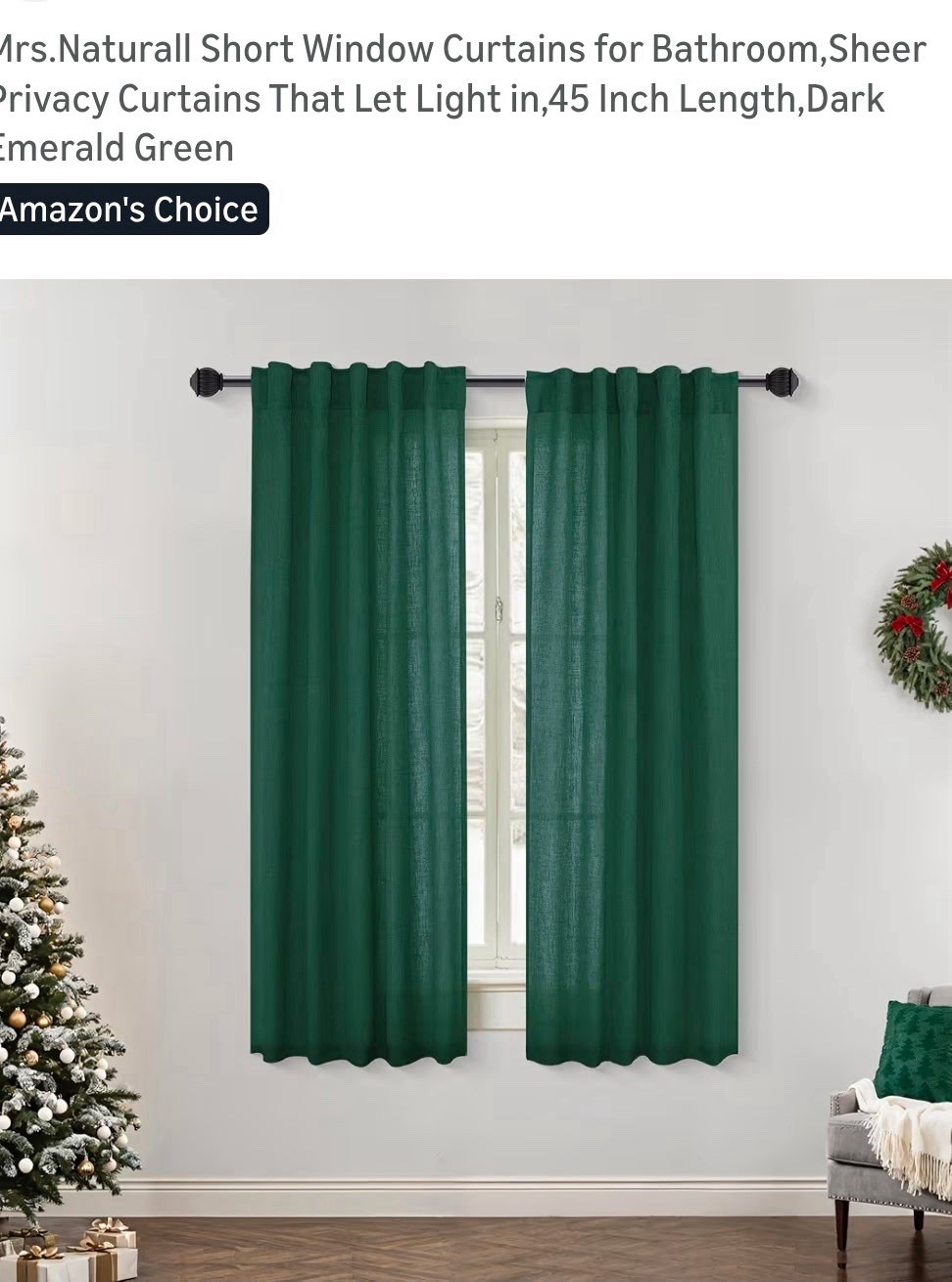 Hunter Green 36x45in Curtain Panels Linen Blend Sheer – 2 Panels