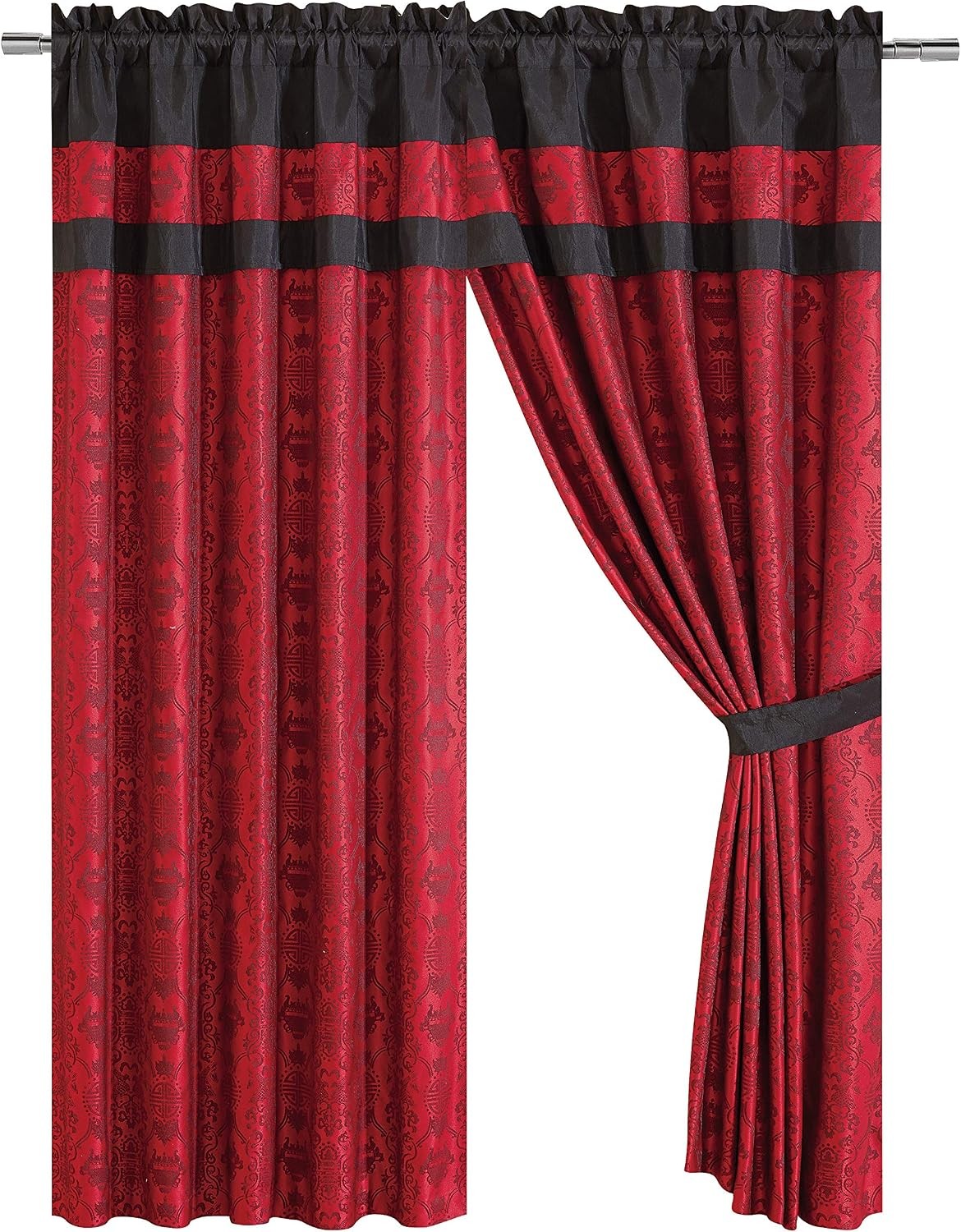 Amelia 4-Piece Multicolor Floral Jacquard Patchwork Curtain/Drape Set Sheer