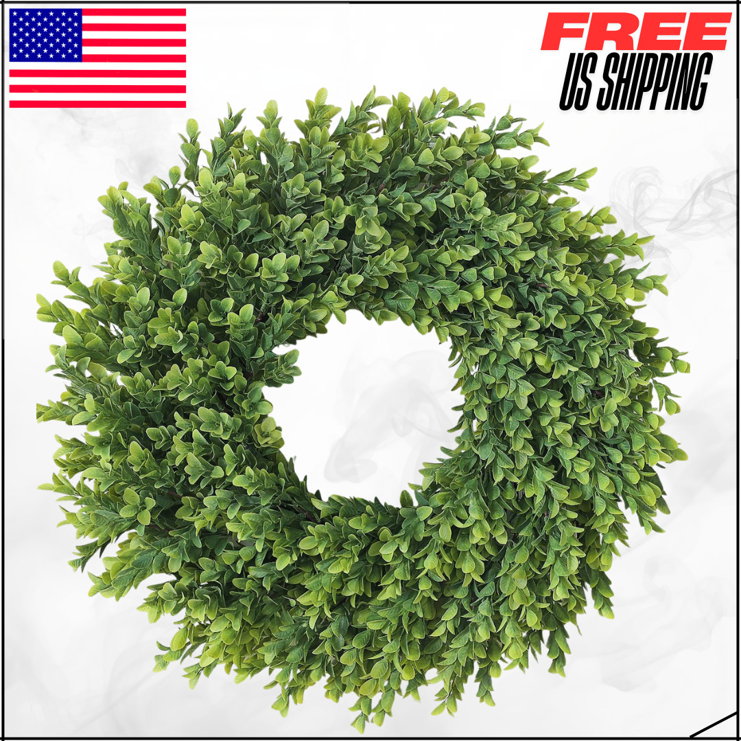 Artificial Boxwood Wreath Large Faux Greenery For Front Door & Wall Decor 26″
