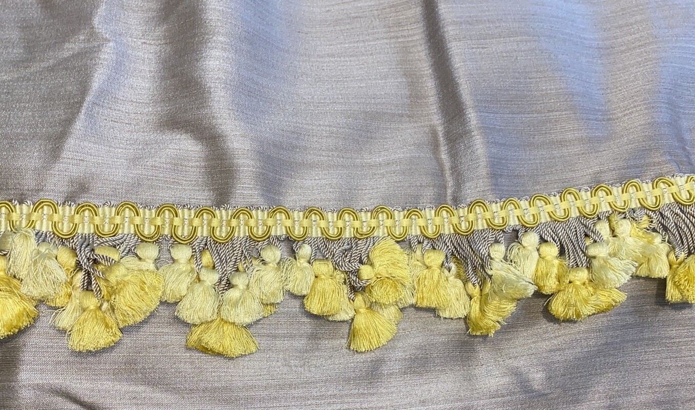 Custom Pinch Pleat Curtain Drape Beige Champagne Pom Fringe Trim WIDE 90 Long