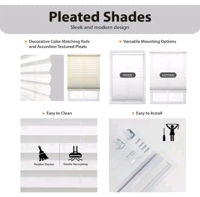 5 – Stylewall White Cordless Light Filtering Pleated Shades – 32 in. W X 48 In L