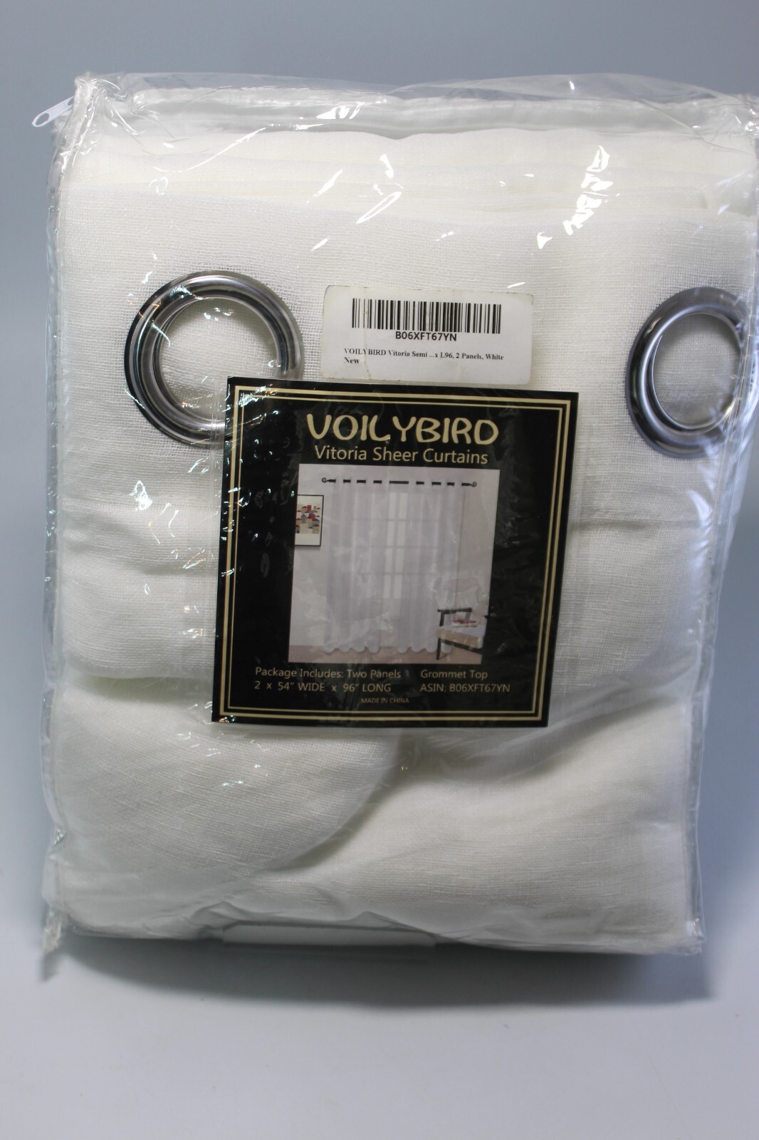 Pair of Light Filtering Sheer Grommet Top Curtain Panels 2 x 54″ W x 96″L White