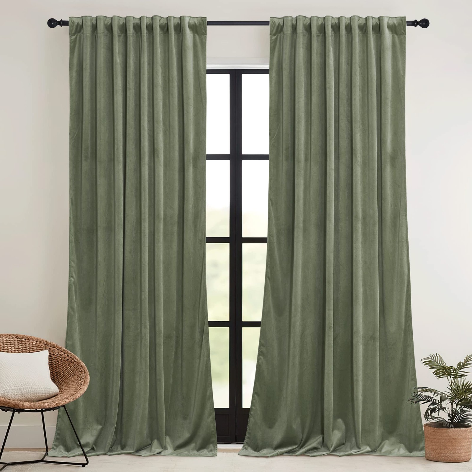 Sage Green Velvet Curtains 96 52″W x 96″L (Pack of 2),