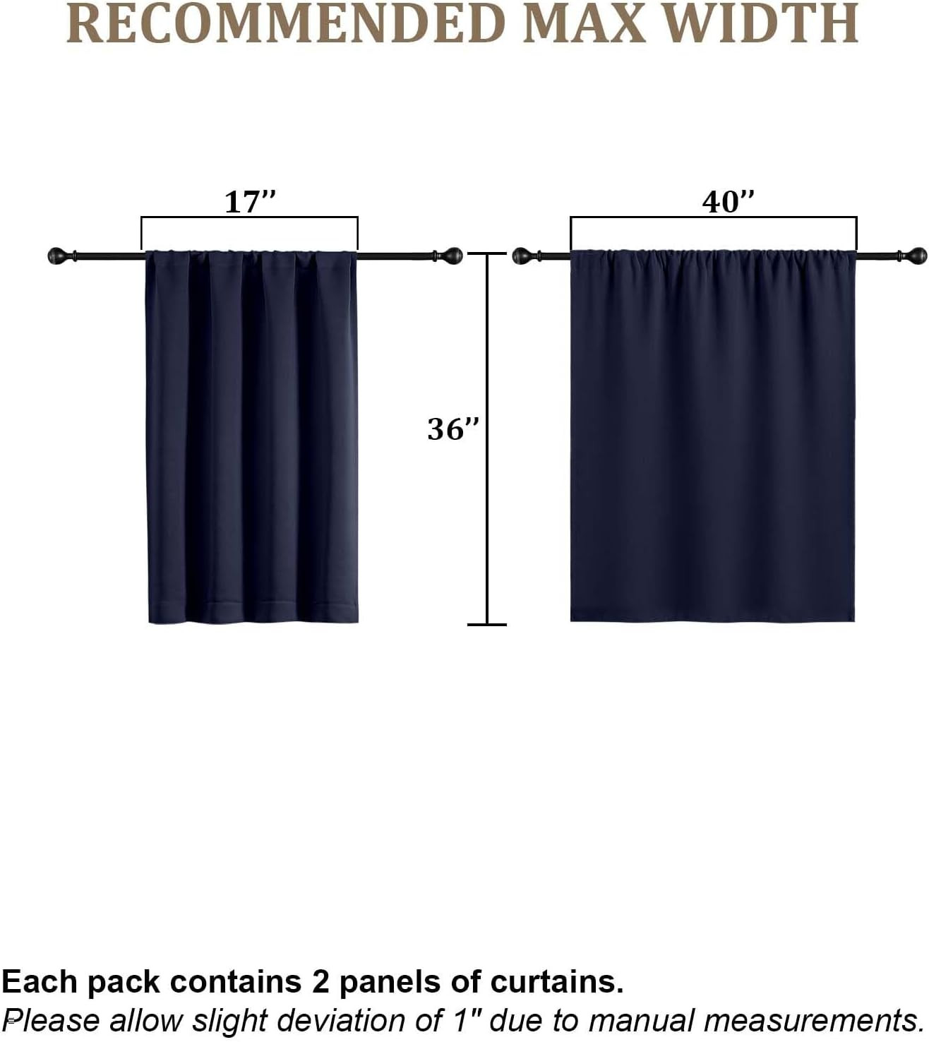 Kitchen Curtains 36″ Long for SMALL Window Short Drapes Navy BLUE 40 X 36 In