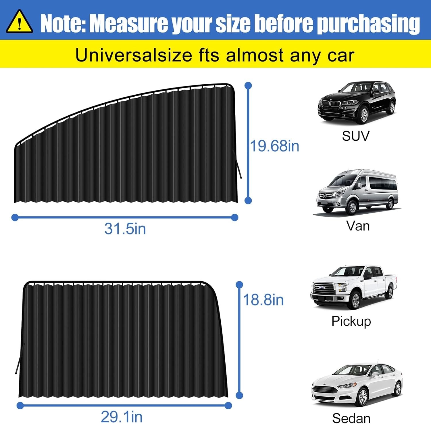 4Pcs Car Window Shades UV Block Privacy Curtains Side Covers Van SUV Truck Black